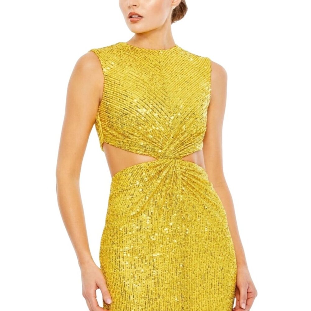 Mac Duggal Marigold Sequin Twist Front Cutout Midi Dress Size 2 New With Tags - Picture 9 of 16